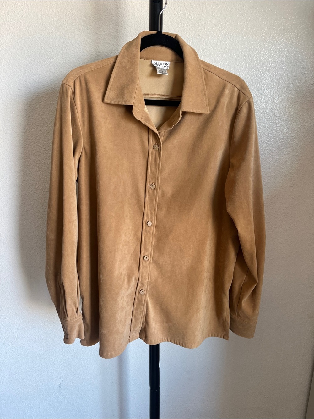 Allison Daley Tan Suede-Look Button Front Blouse